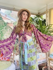 Flared Sleeve Top Vintage Silk Hippie Boho Bell Sleeved Wrap Top Gypsy Bolero