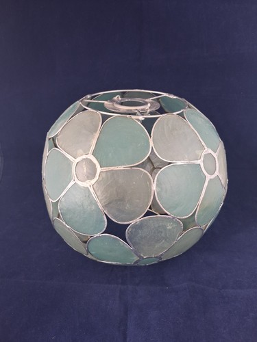 Teal green floral capiz - teal,