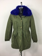 Vera & Lucy Green Cotton Parka Coat with Blue Collar & Lining Size L