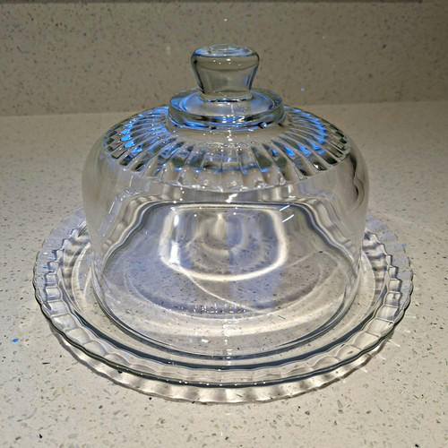 Cheese glass dome set ribbed - glass,
