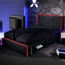 TV Gaming Bed with RGB LED Lights - Black / Single Bed Frame