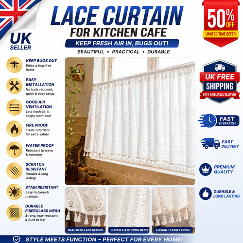 Boho lace curtain short - lace, cafe