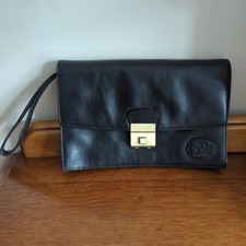 Vintage Coach Carriage Black Leather Wrist Hand Bag Travel Organiser