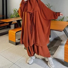 Women Abaya Modest Blouse Hooded Top Pant Set Prayer Niqab Robe Islamic Outfit