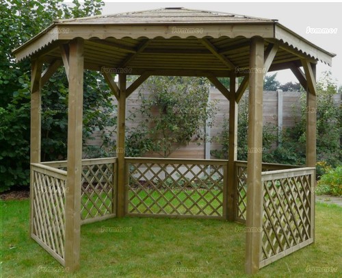 Hexagonal wooden gazebo - wooden, gazebo-