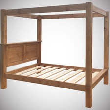 Chunky Panel Solid Pine Bed Frame 4FT6 Double FOUR POSTER with Low Foot End