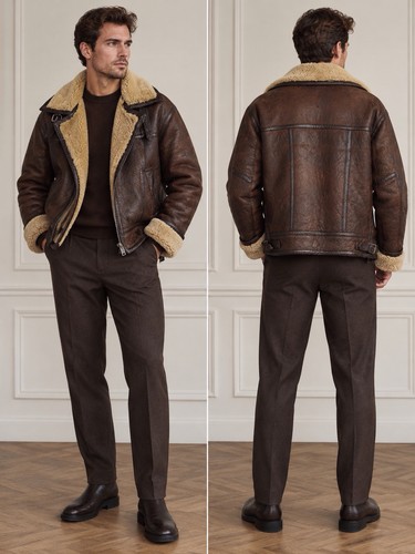 Brown leather aviator jacket - aviator,