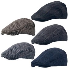 Tweed Check Herringbone Golf Cabbie Newsboy Baker Boy Golf Flat Cap Hat