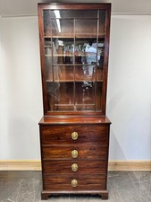 Stunning Georgian Slim Antique Gillows Secretaire Inlay Bookcase Lion Handles