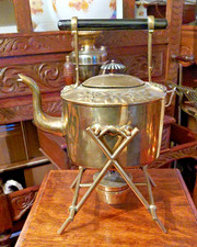 Antique Victorian Solid Brass Spirit Kettle On Stand by William Soutter