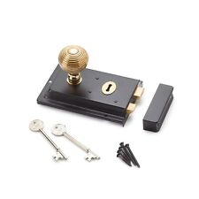 OLD VINTAGE PERIOD VICTORIAN STYLE SOLID BRASS BLACK RIM LOCK DOOR KNOB HANDLES