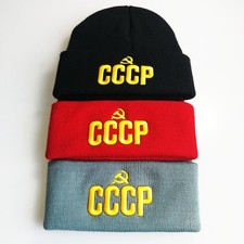 CCCP 3D Embroidery Beanie Retro Soviet Style Knit Hat Unisex Winter Skull Cap