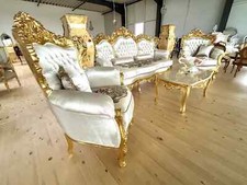 Sofa Set Beige French Louis Baroque Couch Set Handmade Gold Finish Home Decor