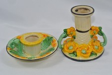 2 x Vintage Marutomo Ware Candlesticks Candle Holders - Hand Painted - Floral