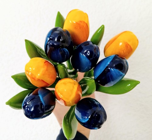 Wooden tulips bouquet blue