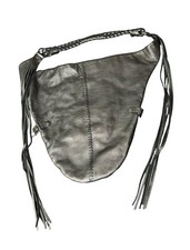 Linea Pelle Vanessa Hobo Shoulder Bag Large Fringe Gray Silver Braided Strap