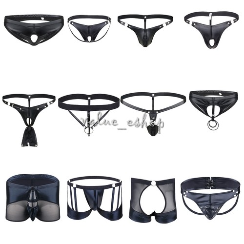 Mens faux leather thong - leather,