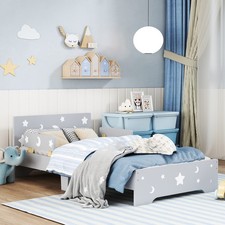 ZONEKIZ Toddler bed w/ Star and Moon Patterns, for Ages 3-6 Years - Grey
