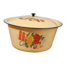 Household Washing Basin Retro Enamel Pot with Lid Kitchen Enamel Soup Bowl