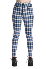 Blue Tartan Check Skinny Punk Emo Rockabilly High Waist Trousers BANNED Apparel