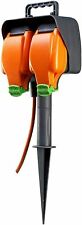 Masterplug 15 Metre Weatherproof Outdoor Inline Double Socket on Garden Spike