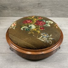 Vintage Tapestry Footstool Pin Cushion Style Floral Rose Pattern Veneered Edge