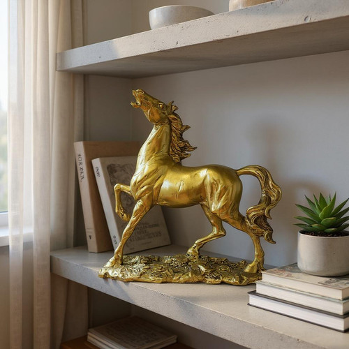Gold prancing horse statue - gold,