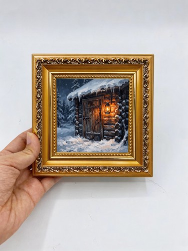Snowy log cabin warm winter - snowy,