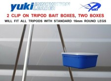2 YUKI CLIP ON BAIT BOXES FIT PARKER IAN GOLDS NGT IMAX RON THOMPSON ROD TRIPOD