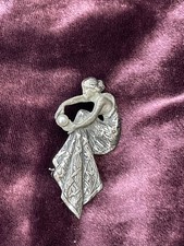 Sterling Silver Lady Brooch – Art Deco Revival – Elegant Figure in Flowing Gown