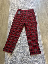 NEW Hell Bunny Red Plaid Tartan Cropped Capris Pin Up Retro Punk Rockabilly SZ M