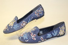 Tory Burch Womens Size 7 M Floral Embroidered Suede Smoking Slipper Flats Shoes