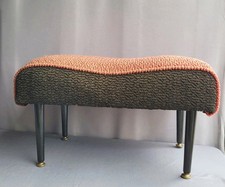Vintage Footstool Sherborne Black Red Textured Fabric Covered Atomic Retro Legs