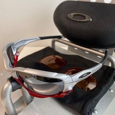 Oakley Racing Jacket Sunglasses Silver Polarized USA Made Sports Eyewear