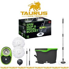 12L SPIN MOP & PEDAL BUCKET + 2 REUSABLE MICROFIBER FLOOR DRY HEADS SET STEEL UK