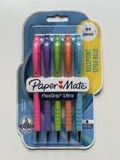 Paper Mate Flexgrip Ultra Retro Ballpoint Pens 1.00mm Black Ink x 5 Count