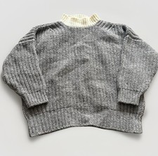 Babaa Jumper No 18 Chunky Knit Made In Spain 100% Eco Wool Oversized Grey Cream