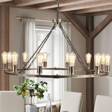 12-Light Wagon Wheel Chandelier Ceiling Light for Dining Living Room Kitchen