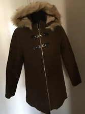 LADIES PRIMARK KHAKI PARKA HOODED COAT SIZE XS 6-8 BNWT £35 TAG WARM FUR HOOD