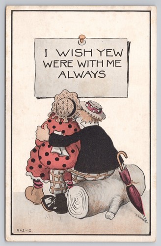 Comic old postcard couple - old,