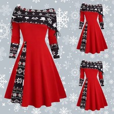 Plus Size 18-26 Women Christmas Ruffle Mini Dress Xmas Party Mrs Claus Costume