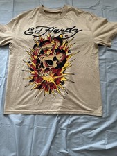 Ed Hardy Cream Exploding Skull T Shirt Size M
