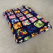 Crochet blanket granny squares large navy multicoloured vintage style handmade