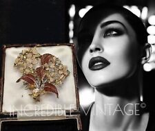Vintage 1950s Enamel Floral Brooch Pendant AB Rhinestone Bouquet Corsage Pin