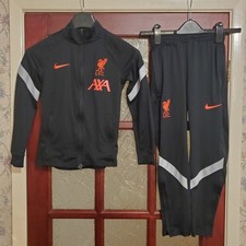 Nike Liverpool Football Tracksuit Jacket Trousers Black Kids Small Age 8-10 Good