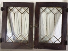 Antique Leaded Glass Windows Pair  24 X 16