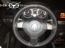 FOR VAUXHALL VECTRA C 02-08 REAL BLACK LEATHER STEERING WHEEL COVER GREY STITCH