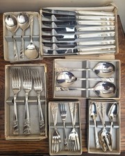 Viners Silver Plated Cutlery Set 47pc Silver Rose Pattern Vintage Boxed