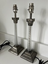 2 x Laura Ashley Table Lamps Pewter Silver & Opaque Glass Column Lamp H38.5cms