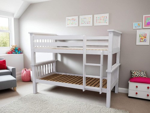 White wooden triple bunk - wooden,